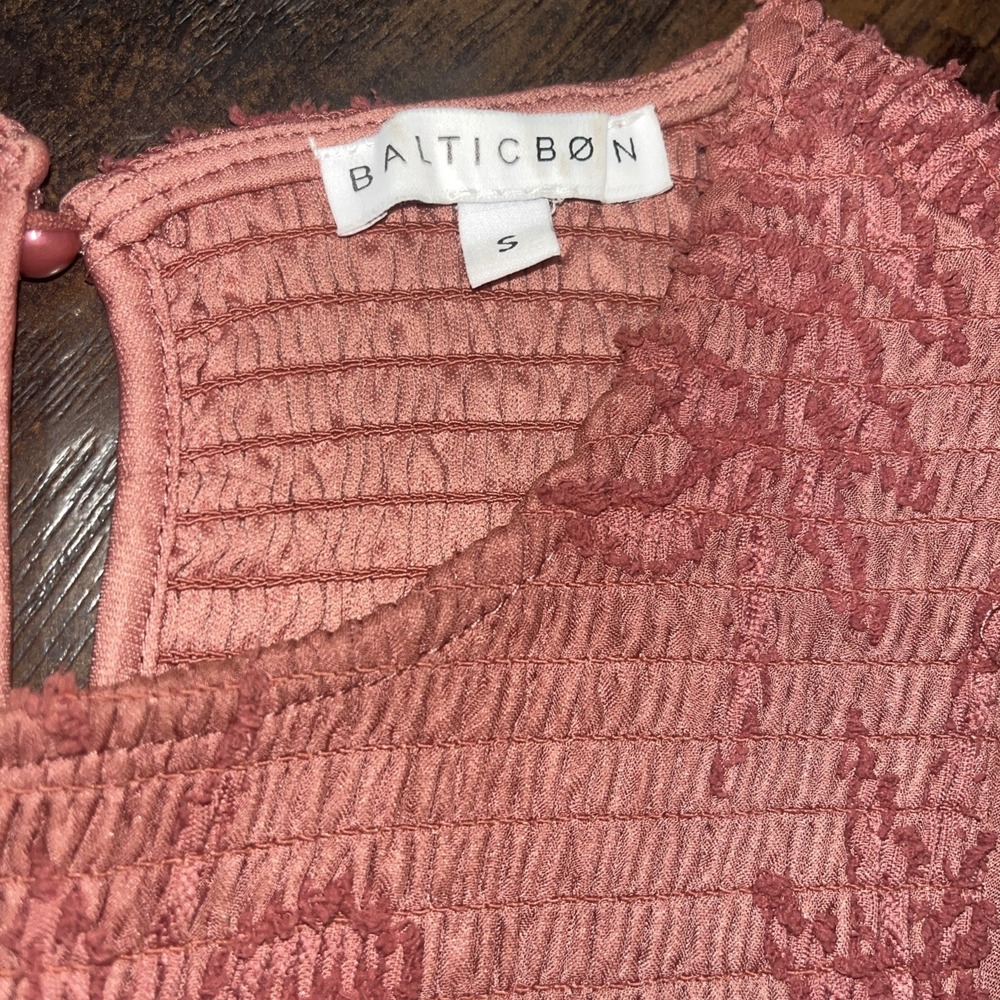 Baltic Born Dusty Rose Smocked Midi Dress Puff Sleeve Tiered Women's Size Small - Picture 8 of 9